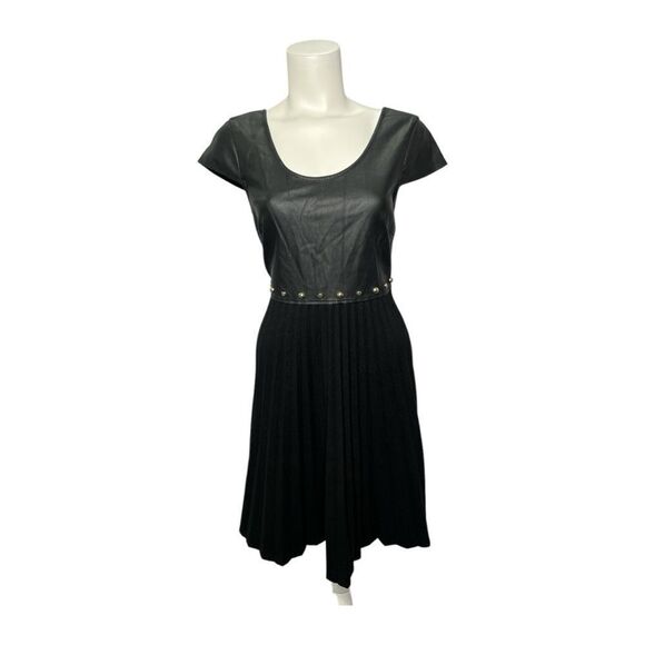 Armani‎ Exchange Black Faux Leather Pleated Studded Dress Sz 4 - Picture 1 of 11